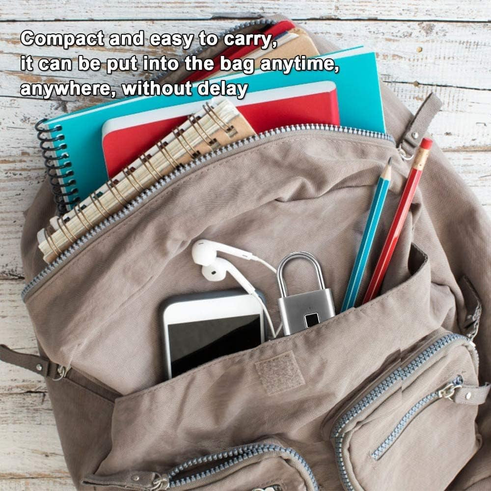 Fingerprint Padlock, USB Charging Waterproof Mini Smart Security Lock with No App, No Key, No Trouble, Friendly for Kids and Elderly